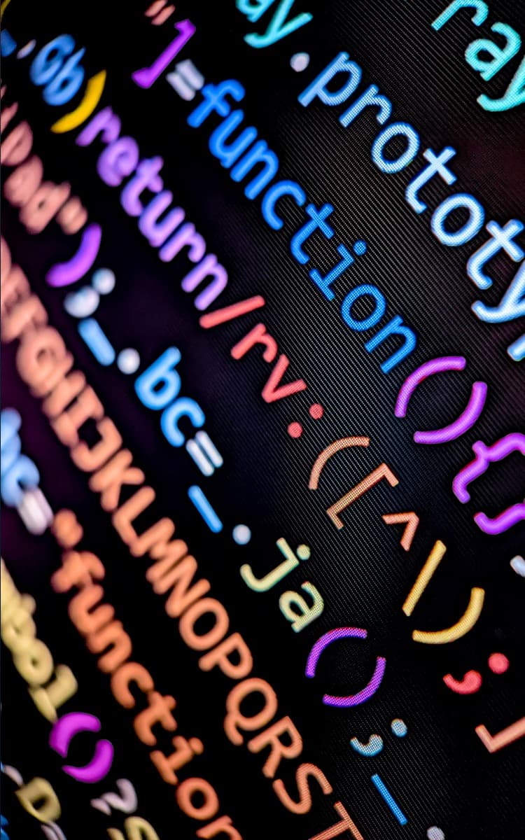 Colorful source code on a dark screen
