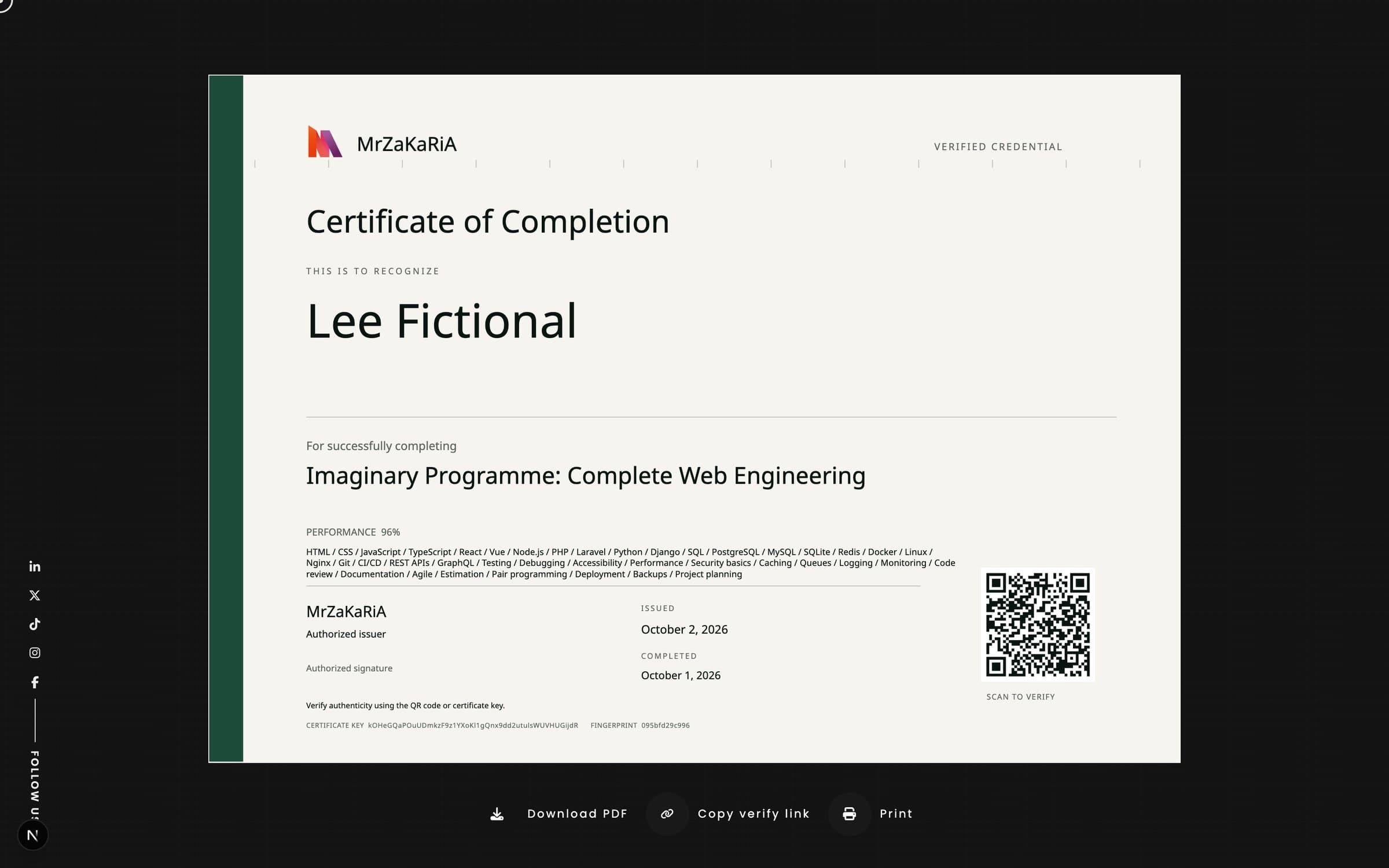 Certificate Registry Technical template (sample data)