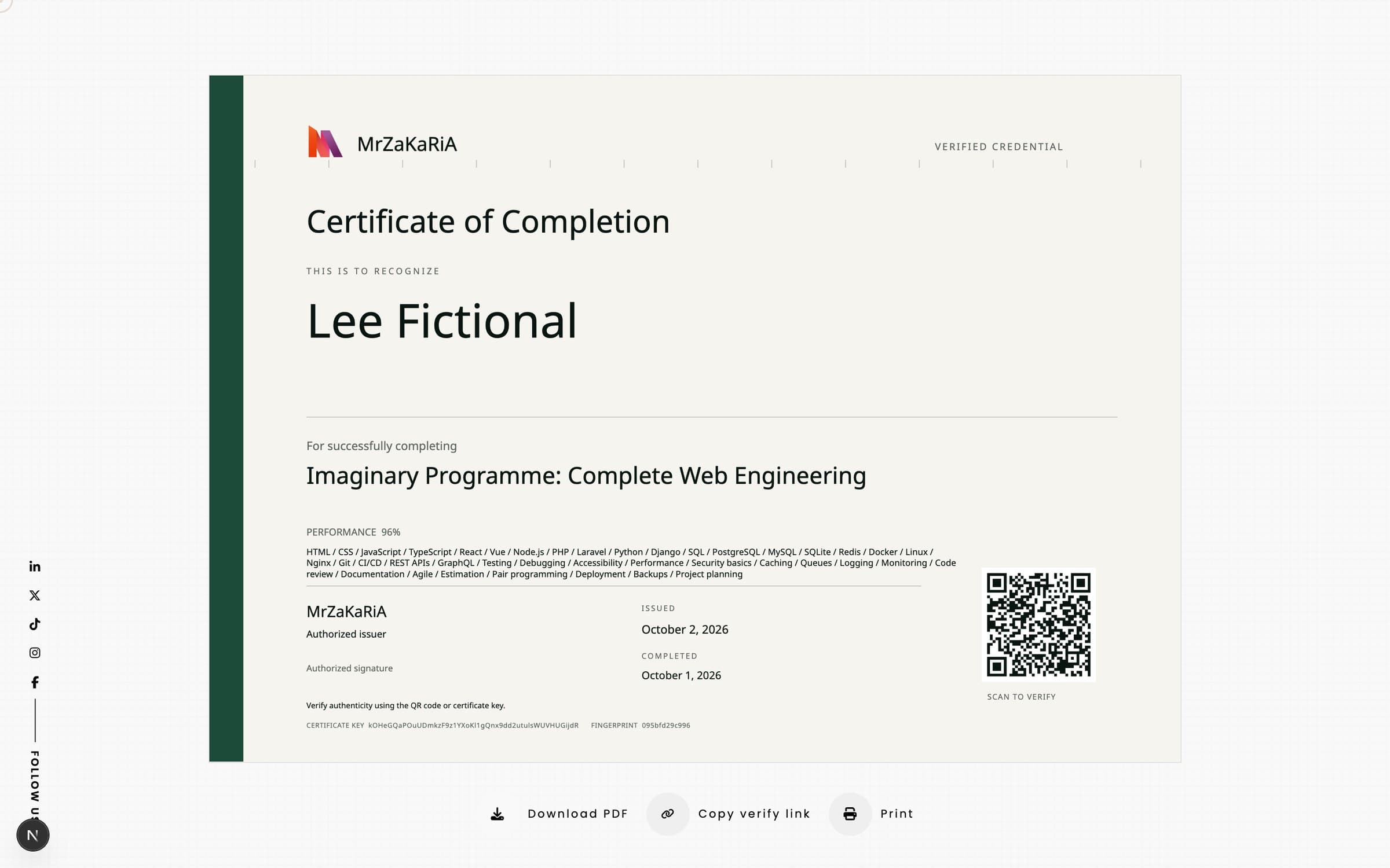 Certificate Registry Technical template (sample data)