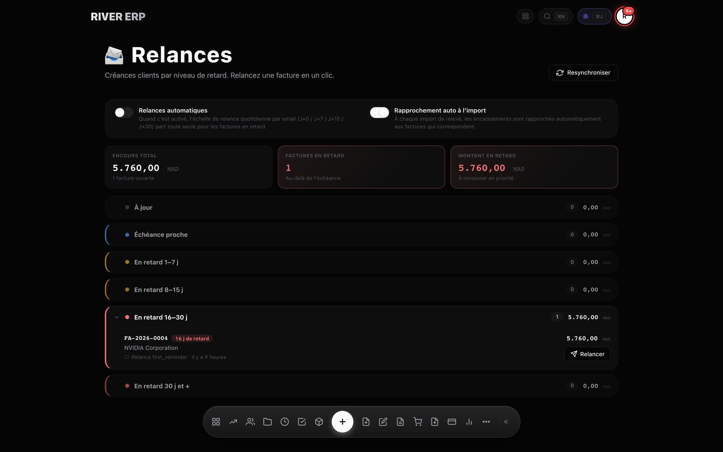 RIVER ERP collections screen (sample data)