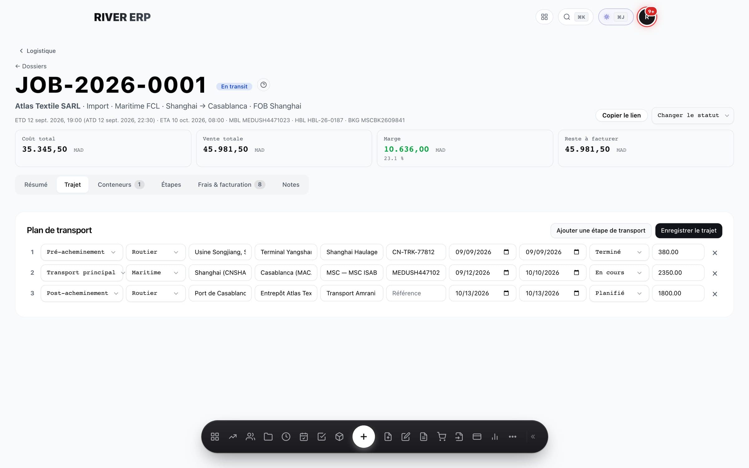 RIVER ERP freight job detail